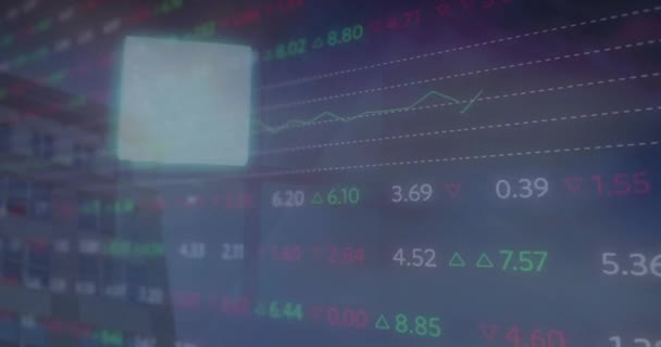 Animação Processamento Dados Financeiros Longo Paisagem Urbana Conceito Finanças Globais — Vídeo de Stock