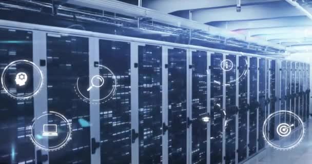 Animasjon Ikoner Databehandling Dataservere Globalt Finans Forretnings Tilkoblinger Cloud Computing – stockvideo
