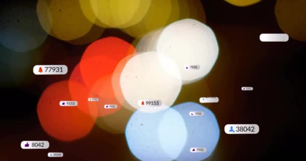 Renkli Işık Noktaları Üzerinde Medya Simgelerinin Canlandırılması Küresel Dijital Arayüz — Stok video