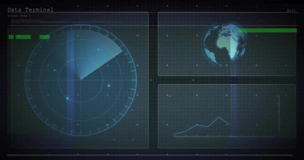 Анимация Цифровой Обработки Данных Масштабирование Экранах Черном Фоне Концепция Глобальных — стоковое видео