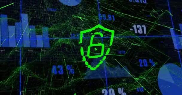 Анімація Обробки Даних Значок Блокування Темному Фоні Глобальна Кібербезпека Єднання — стокове відео