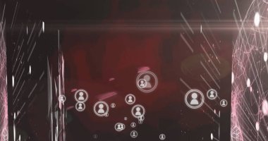 Siyah arkaplandaki ortam simgelerinin resmi. iletişim teknolojisi, veri paylaşımı ve dijital arayüz konsepti dijital olarak oluşturulmuş görüntü.