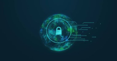 Dünya üzerinde veri işleme görüntüsü. iletişim teknolojisi, veri paylaşımı ve dijital arayüz konsepti dijital olarak oluşturulmuş görüntü.