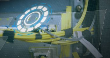 Bilgisayar kabloları üzerinden veri işleme görüntüsü. bilgisayarlar, ağ, veri işleme, teknoloji ve dijital arayüz kavramı dijital olarak oluşturuldu.