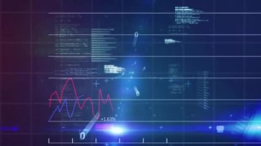 Şebeke üzerinde finansal veri işleme animasyonu. Küresel alışveriş, finans, bağlantılar, hesaplama ve veri işleme kavramı dijital olarak oluşturulmuş video.