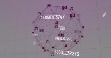 Beyaz arkaplan üzerinde simgeler ve veri işleme ile bağlantı ağının animasyonu. Sosyal medya, teknoloji ve dijital arayüz kavramı dijital olarak oluşturulmuş video.
