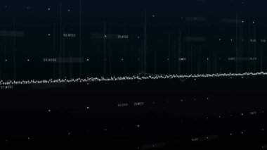 Siyah arkaplan üzerinden finansal veri işleme animasyonu. Küresel finans, iş, bağlantılar, hesaplama ve veri işleme kavramı dijital olarak oluşturulmuş video.
