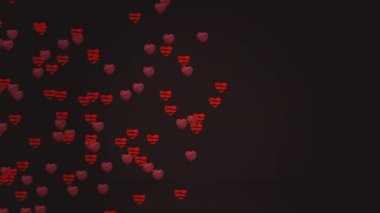 Siyah arka planda yüzen kırmızı kalplerin animasyonu. Sevgi ve dijital arayüz kavramı dijital olarak oluşturulmuş video.