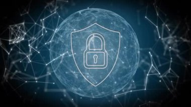 Tüm dünyadaki asma kilit bağlantılarının animasyonu. Küresel iş ve dijital arayüz kavramı dijital olarak oluşturulmuş video.