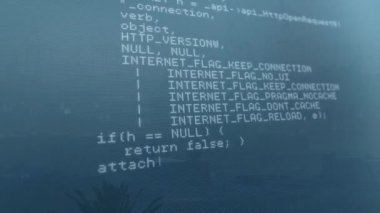Şehir manzarası üzerinde dijital veri işleme animasyonu. Dijital olarak oluşturulmuş küresel bağlantılar, hesaplama ve veri işleme kavramı.