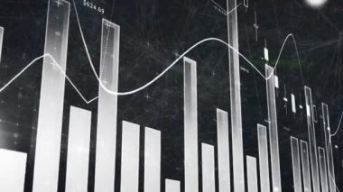 Veri işleme ile istatistiklerin animasyonu. Küresel iş, bağlantılar, hesaplama ve veri işleme kavramı dijital olarak oluşturulmuş video.