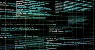 Siyah arkaplan üzerinde dijital veri işleme animasyonu. Dijital olarak oluşturulmuş küresel bağlantılar, hesaplama ve veri işleme kavramı.