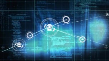 Ikonsover parlayan ışık yollarıyla bağlantı ağının animasyonu. Küresel finans, iş, bağlantılar, hesaplama ve veri işleme kavramı dijital olarak oluşturulmuş video.