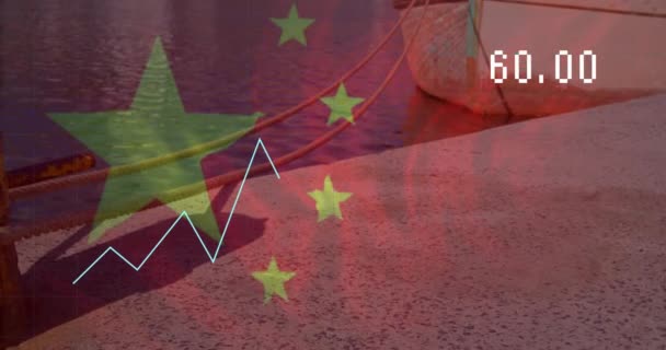 Animazione Elaborazione Dei Dati Finanziari Bandiera Della Cina Paesaggio Concetto — Video Stock