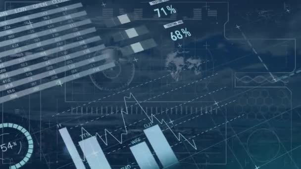 Animación Del Procesamiento Datos Financieros Sobre Paisaje Finanzas Globales Negocios — Vídeos de Stock