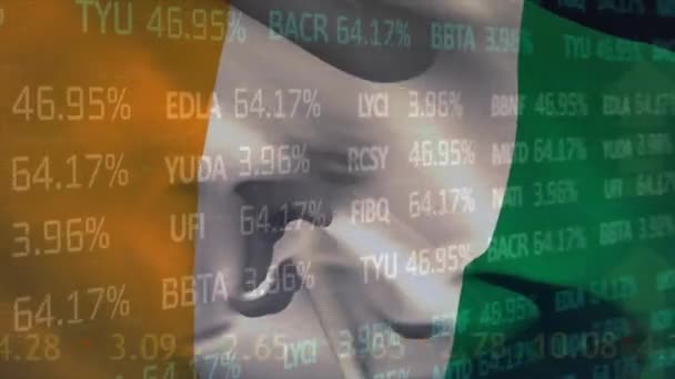 Animering Finansiell Databehandling Över Irlands Flagg Globala Finans Affärs Anslutnings — Stockvideo