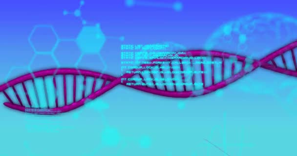 Animação Processamento Dados Médicos Sobre Dna Fundo Azul Conexão Ciência — Vídeo de Stock