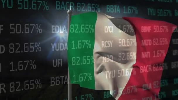 Animation Der Verarbeitung Von Finanzdaten Über Der Flagge Italiens Globales — Stockvideo