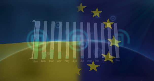 Animazione Bandiere Ucraina Rete Icone Dei Media Grafici Che Elaborano — Video Stock