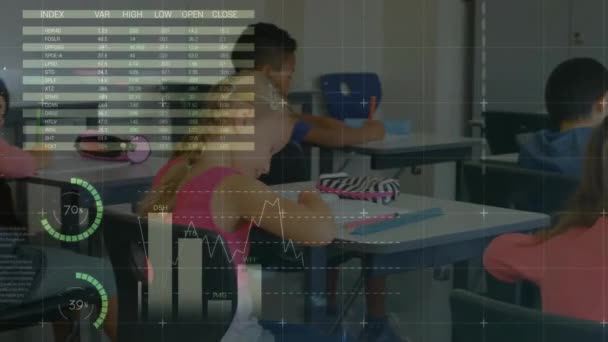 Animazione Dell Elaborazione Dei Dati Grafici Relativi Diversi Bambini Nelle — Video Stock