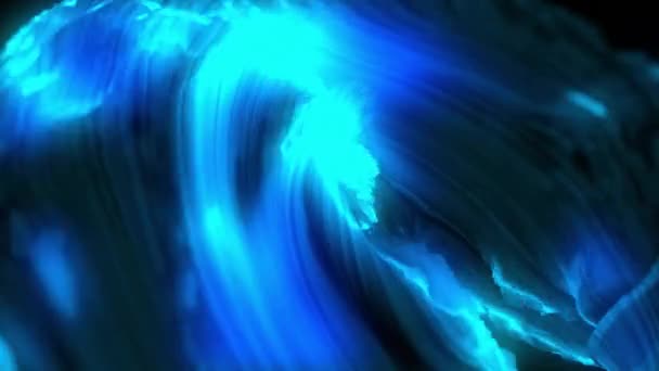 Animering Vågor Blått Ljus Roterande Mörk Bakgrund Abstrakt Energi Bearbetning — Stockvideo