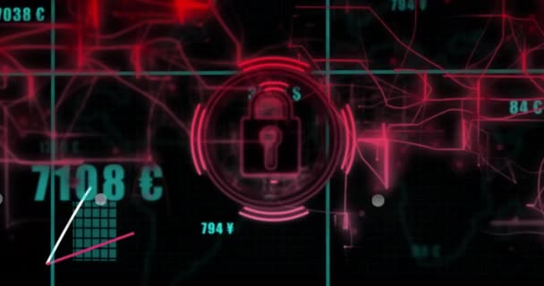 Animación Del Procesamiento Datos Icono Candado Sobre Fondo Oscuro Ciberseguridad — Vídeo de stock