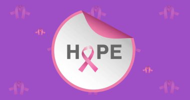Image of hope text with pink ribbon on purple background. breast cancer positive awareness campaign concept digitally generated image. clipart