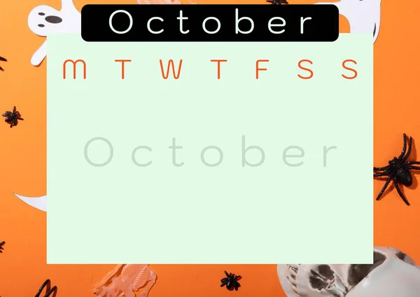 Plan Halloween Spooky Calendar Orange Backdrop Creepy Crawlies Set Festive — Stock Photo, Image