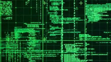 Siyah arkaplanda veri işleme animasyonu. küresel teknoloji ve dijital arayüz kavramı dijital olarak oluşturulmuş video.