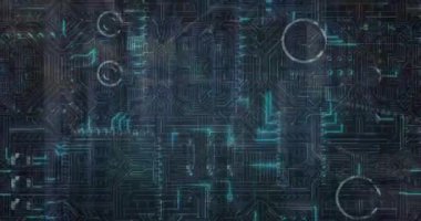 Bağlantı ağı üzerinden bilgisayar panosunun animasyonu. Teknoloji ve dijital arayüz kavramı dijital olarak oluşturuldu.