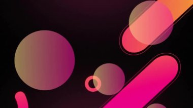 Siyah arka planda hareket eden pembe ve turuncu şekillerin animasyonu. Renkler, desenler ve şekiller dijital olarak oluşturulmuş video konsepti.
