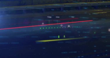 Karanlık arka planda finansal veri işleme sisteminin animasyonu. Küresel finans, iş, bağlantılar, hesaplama ve veri işleme kavramı dijital olarak oluşturulmuş video.