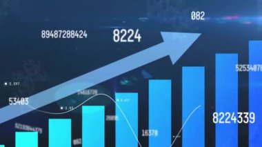 Veri işleme üzerindeki diyagramların animasyonu. Küresel iş ve dijital arayüz kavramı dijital olarak oluşturulmuş video.