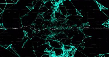 Siyah arkaplandaki bağlantı ağının canlandırılması. Küresel finans, iş, bağlantılar, hesaplama ve veri işleme kavramı dijital olarak oluşturulmuş video.