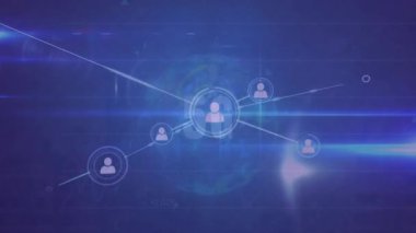 Siyah arkaplanda 5g üzerindeki simgelerle bağlantı ağının canlandırılması. Küresel teknoloji, hesaplama, bağlantılar ve dijital arayüz konsepti dijital olarak oluşturulmuş video.