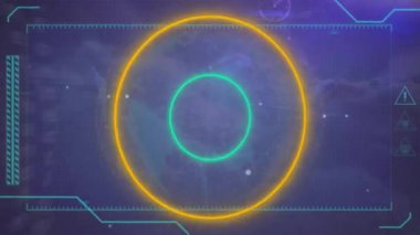 Bağlantı ağı üzerinden neon halkaların animasyonu. Küresel teknoloji ve dijital arayüz konsepti dijital olarak oluşturulmuş video.