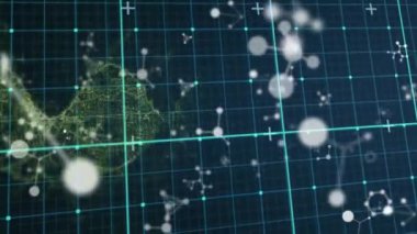 Hareket eden moleküllerin animasyonu ve siyah arka planda DNA ipliği. Bilim ve dijital arayüz kavramı dijital olarak oluşturulmuş video.