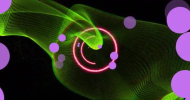 Kapsam taraması animasyonu ve siyah arkaplanda mor ışık noktaları. Dijital olarak oluşturulmuş küresel bağlantılar, hesaplama ve veri işleme kavramı.