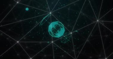 Şekiller üzerinden bağlantı ağının animasyonu. Küresel teknoloji ve dijital arayüz konsepti dijital olarak oluşturulmuş video.
