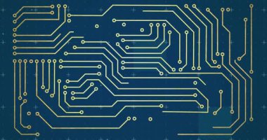 Mavi arkaplan üzerindeki bağlantı ağının animasyonu. Teknoloji ve dijital arayüz kavramı dijital olarak oluşturuldu.