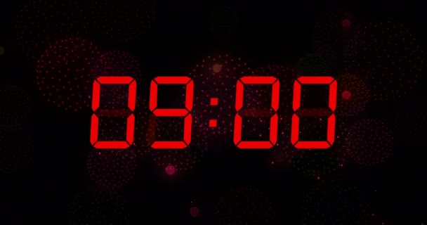 Animation Digital Clock Counting Midnight Black Background New Year Eve — Stock Video