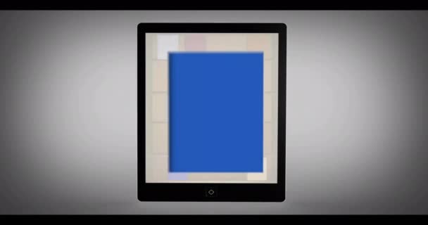 形や図でタブレットを使用した手のアニメーション グローバルテクノロジーとデジタルインターフェースのコンセプトデジタル生成ビデオ — ストック動画