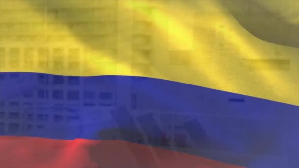 Animazione Bandiera Della Colombia Sorridente Architetto Caucasico Che Tiene Cianografie — Video Stock
