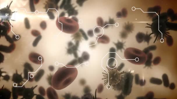 Animation Der Datenverarbeitung Über Virenzellen Auf Beigem Hintergrund Globale Pandemie — Stockvideo