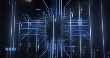 Bilgisayar sunucuları üzerinden bağlantı ve veri işleme resimleri. Küresel finans, iş, bağlantılar, hesaplama ve veri işleme kavramı dijital olarak oluşturuldu.