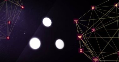 Siyah arkaplandaki bağlantı ağının resmi. iletişim teknolojisi, veri paylaşımı ve dijital arayüz konsepti dijital olarak oluşturulmuş görüntü.