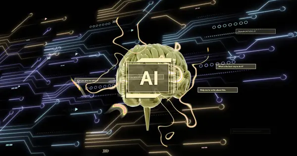 Imagem Texto Cérebro Humano Processamento Dados Inteligência Artificial Global Conexões — Fotografia de Stock