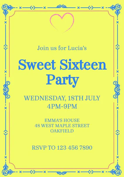 Celebrate Style Ornate Yellow Invite Conveys Excitement Sweet Sixteen Party — Stock Photo, Image