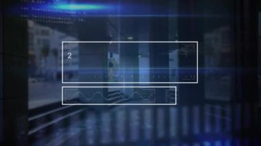 Karanlık arka planda veri işleme animasyonu. Küresel finans, iş, bağlantılar, hesaplama ve veri işleme kavramı dijital olarak oluşturulmuş video.