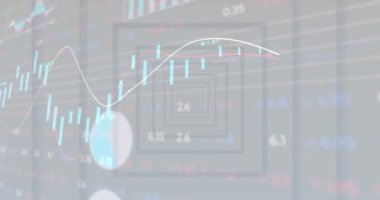 Arkaplanda istatistik ve veri işleme animasyonları. Küresel finans, iş, bağlantılar, hesaplama ve veri işleme kavramı dijital olarak oluşturulmuş video.